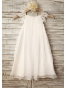 Cap Sleeves Lace Chiffon Boho Beach Wedding Flower Girl Dress